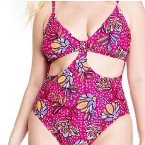 Tabitha Brown Pink Cut out Paisley Print Swimsuit Tummy Control Pink One Piece